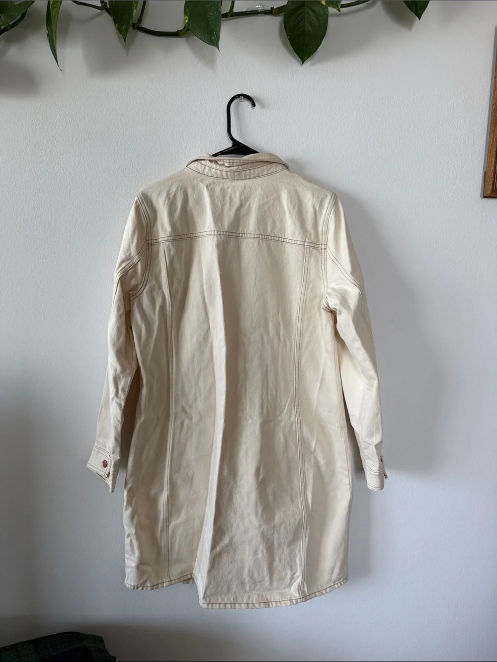 Cream Longline Button-Front Women's Jean Jacket Dress